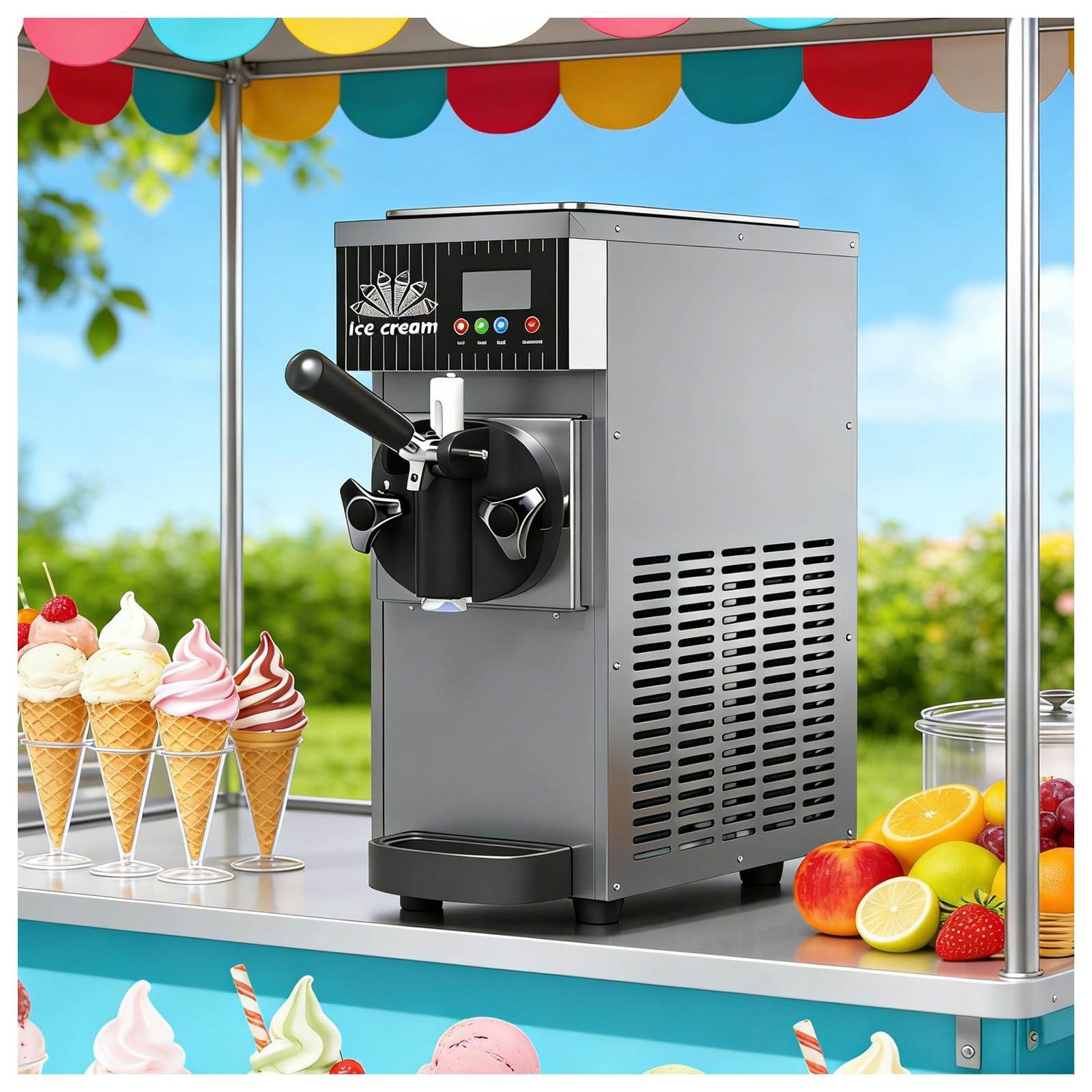 Machine à Glace à L'italienne De Comptoir | Sorbetière Professionnelle 450 W | Capacité : 4 à 5 Kg/H | Trémie Réfrigérée 2,5 L + 1 L | Orange/Violet/Inox/Blanc Refroidissement Rapide StainlessSteel