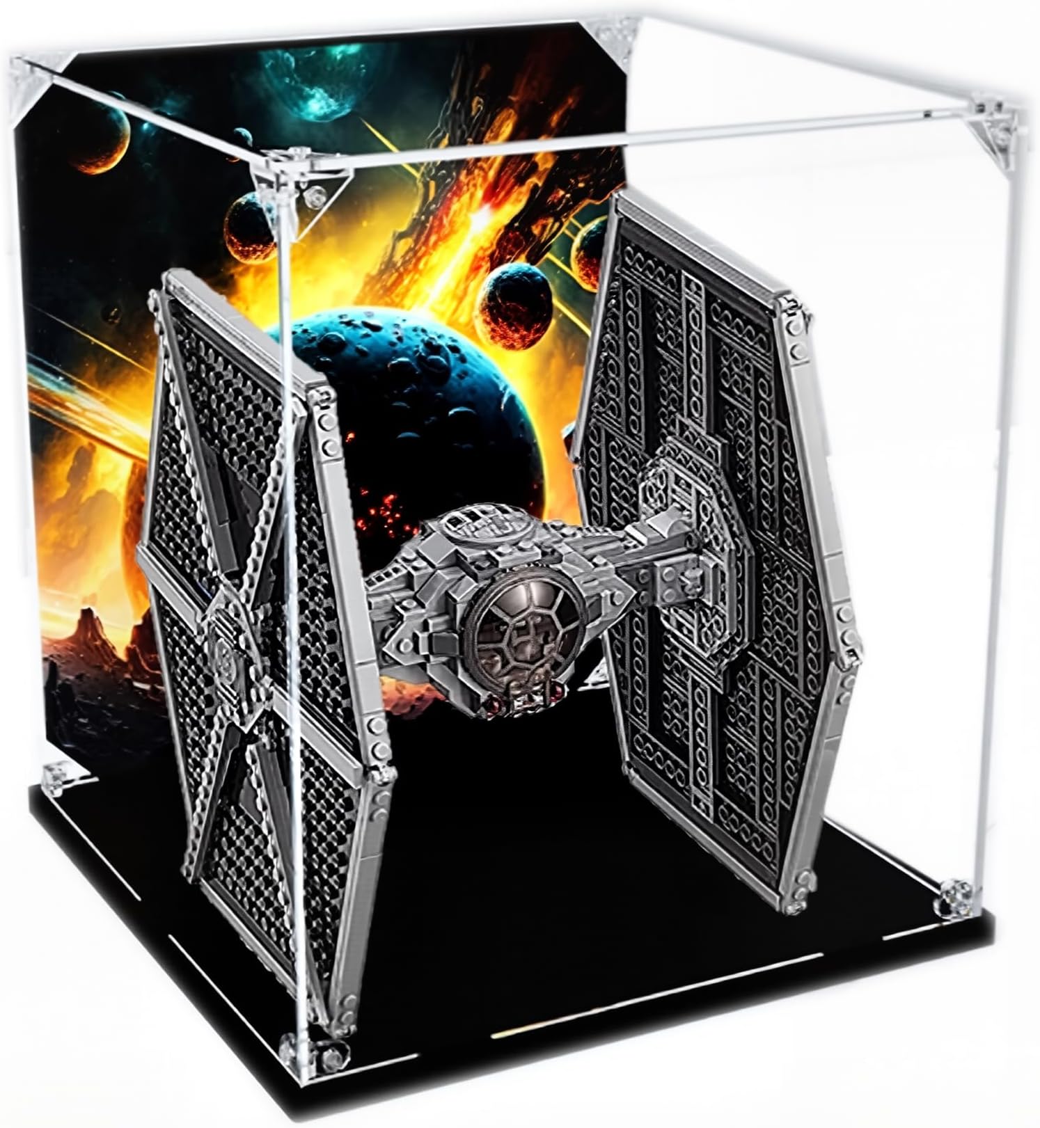 Acrylic Display Case for Lego 75211 Empire Titanium Fighter Set,Transparent dustproof Box，Storage Box，Compatible with Lego 75211 (Model not Included (Black Base 3mm)