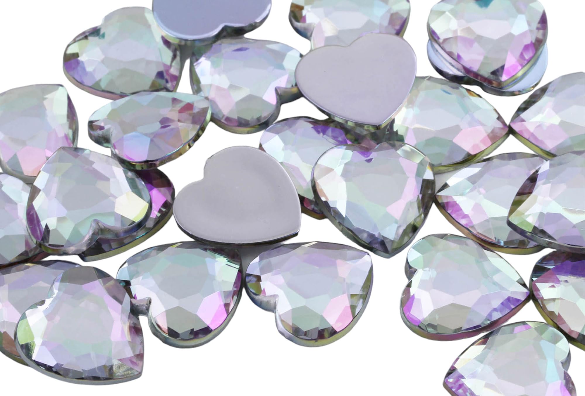 18mm Crystal AB H702 Iridescent Flat Back Heart Acrylic Rhinestones Plastic Gems Plastic Costume Jewels Embelishments - 30 Pieces