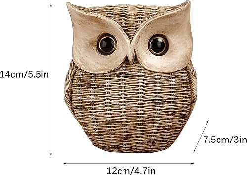 Miniatura 2 de Adornos artesanales de búho de ratán, estatua de búho de simulación, decoración del hogar, figura de búho de resina hecha a mano, lindo adorno de