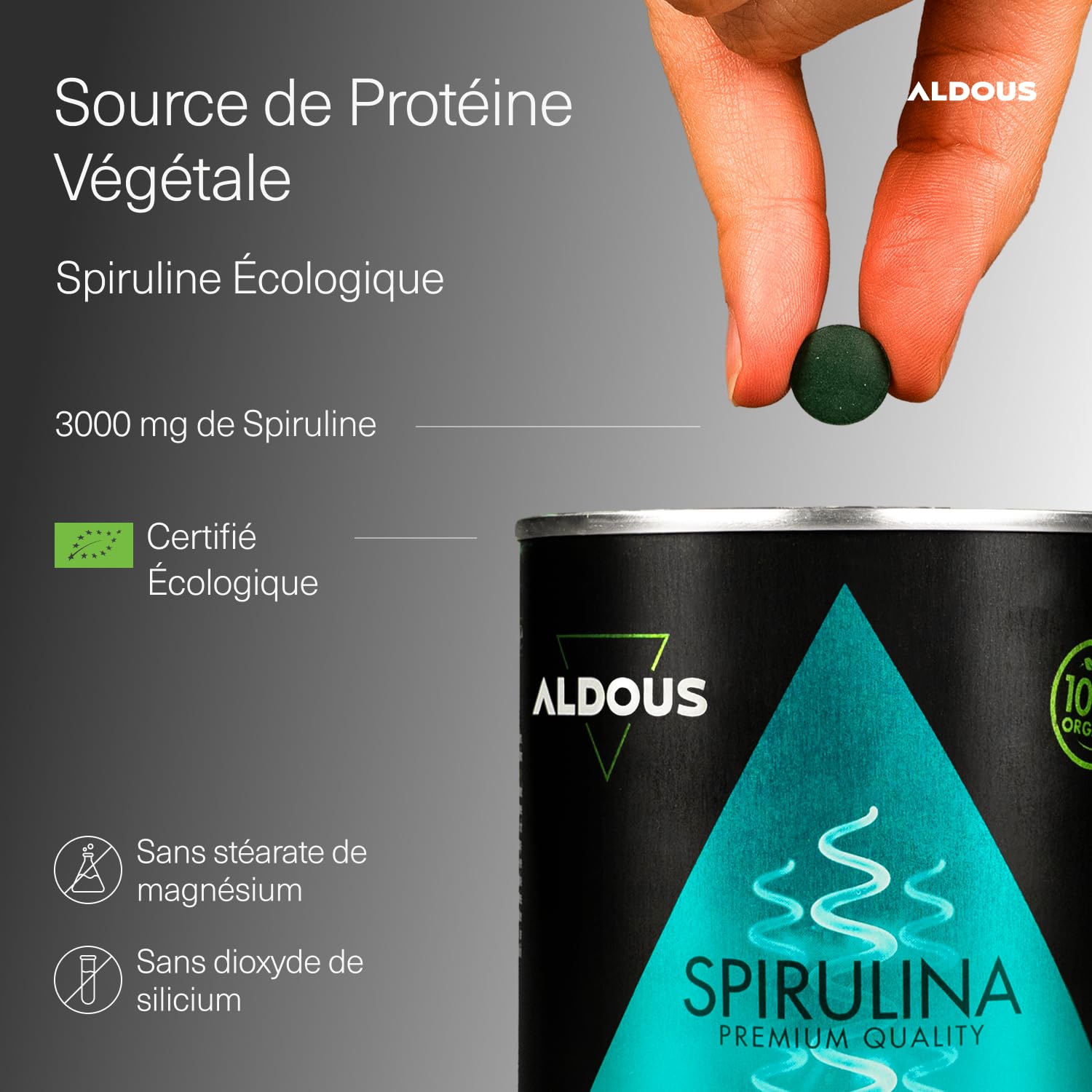 Spiruline Bio Comprimés - 600 Comprimés - Dose 3000mg - Detox - Riche en Phycocyanine & en Protéines - Complement Alimentaire Fatigue & Immunité Adulte - Minéraux & Vitamines - Sans Plastique
