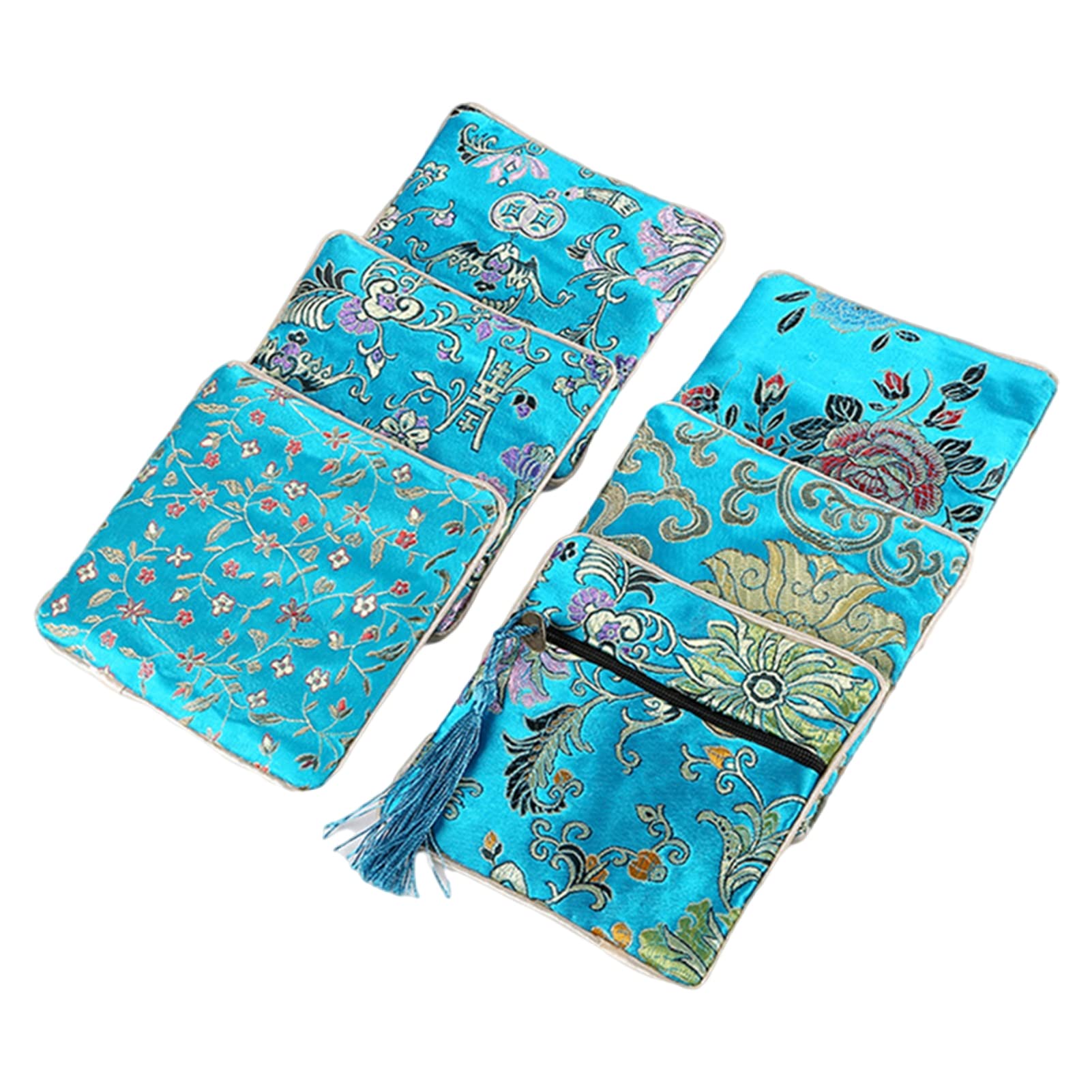 Fairnull Coin Bag Zipper Coin Wallet Pouch Jewelry Storage Bag Fine Workmanship Embroidered Pattern Excellent Lightweight Lake Blue