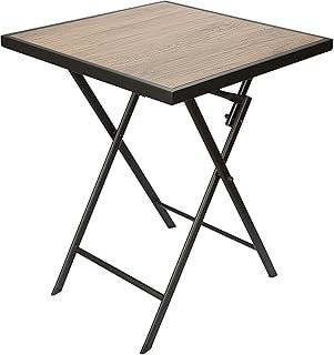 BRUBAKER Mesa de Jardín Bergamo - Tabla de Balcón 58 x 58 cm Impermeable de Metal con Aspecto de Madera - Mesa Plegable para Balcón, Terraza - Marrón