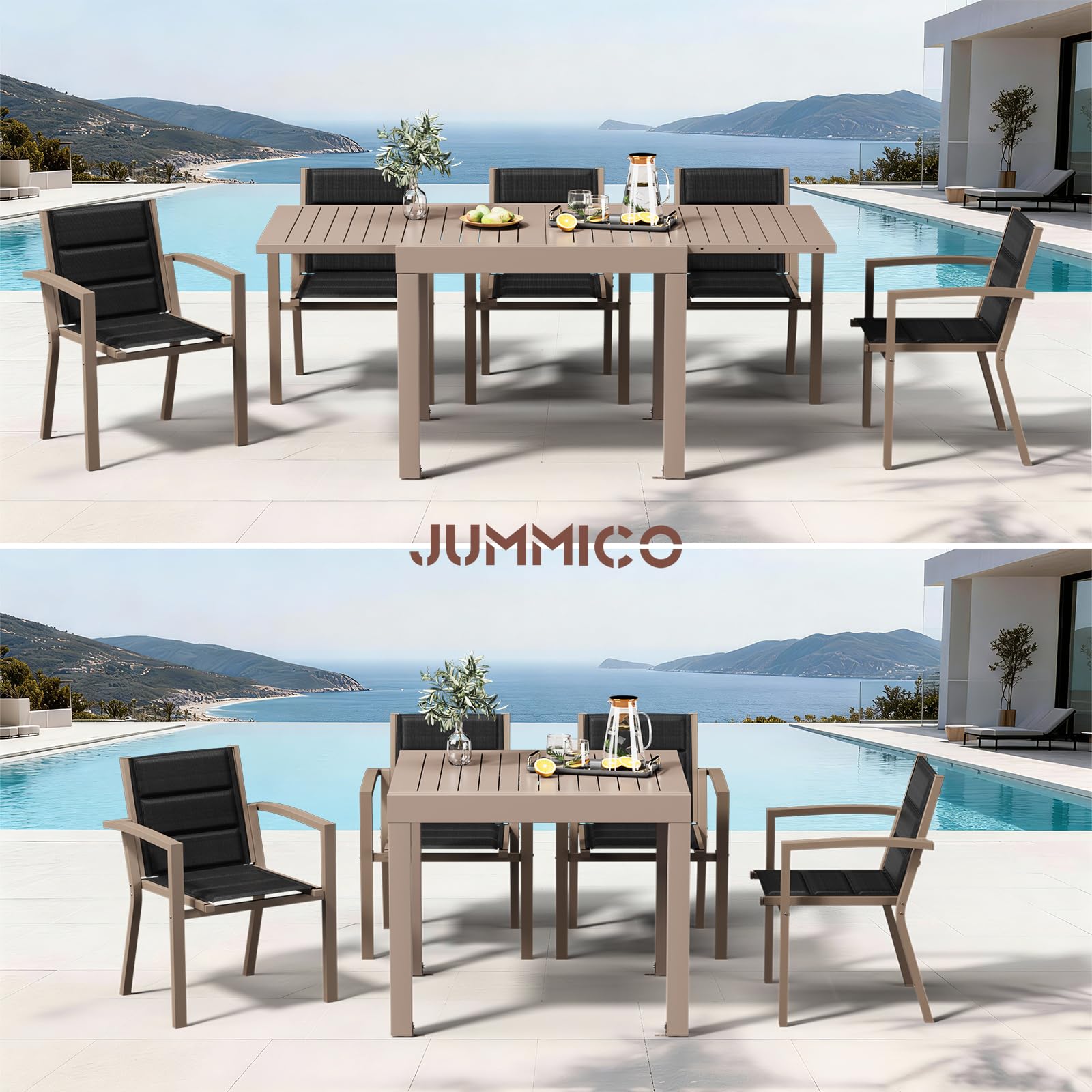 JUMMICO Tavolo da Giardino Estensibile 260x80cm per 6-10 Persone - Alluminio Antiruggine, Imputrescibile e Facile da Pulire - Design Compatto con Prolunga Resistente alle Intemperie