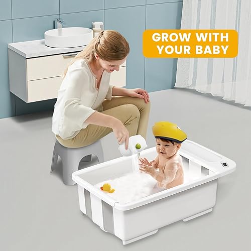 Miniatura 2 de Bañera plegable para bebé, bañera plegable para bebé con pantalla de temperatura inteligente, bañera de viaje portátil, ideal para bebés de 0 a 36