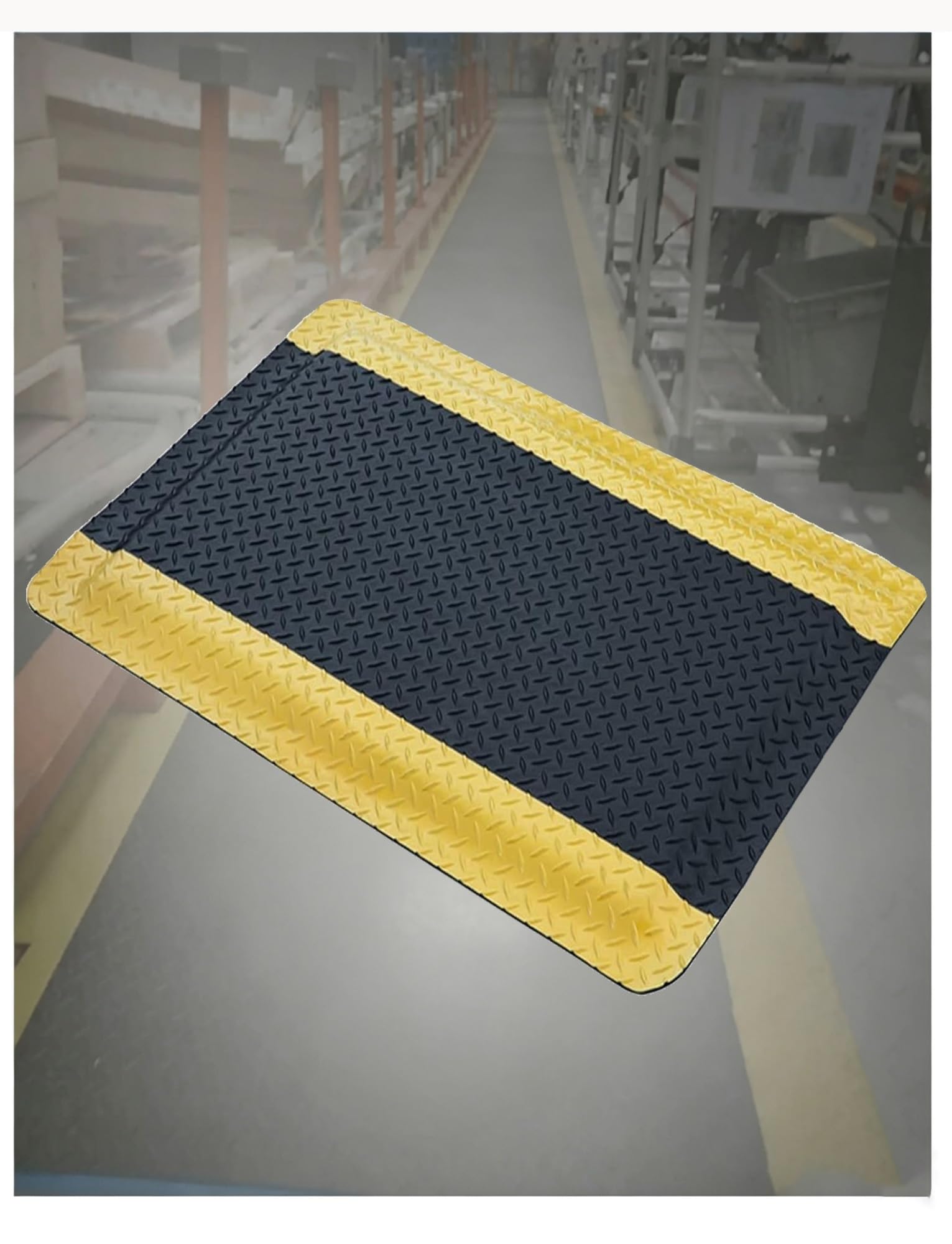 Alfombra Antifatiga para Trabajo con Borde Amarillo, 2cm | Tapetes acolchados antiestáticos, almohadilla de pie for talleres, laboratorios, cocina(50x50x2cm)
