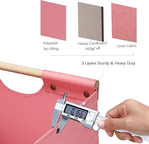 Miniatura 4 de HOONEX Contenedores de almacenamiento plegables grandes, tela de lino, paquete de 2, cestas de almacenamiento con asas de transporte de madera y