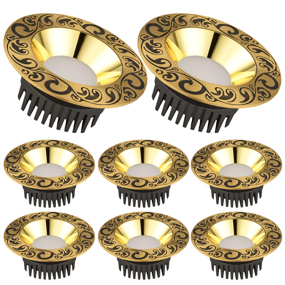 GTHTUHFD 4In 5In Led Can Lights,Simple Retrofit Brushed Downlight Brass Ceiling Light For Balcony Lighting,Round Eyeball Ceilling Potlight,12W, 14W, 16W, 18W,Set Of 8,A-18W