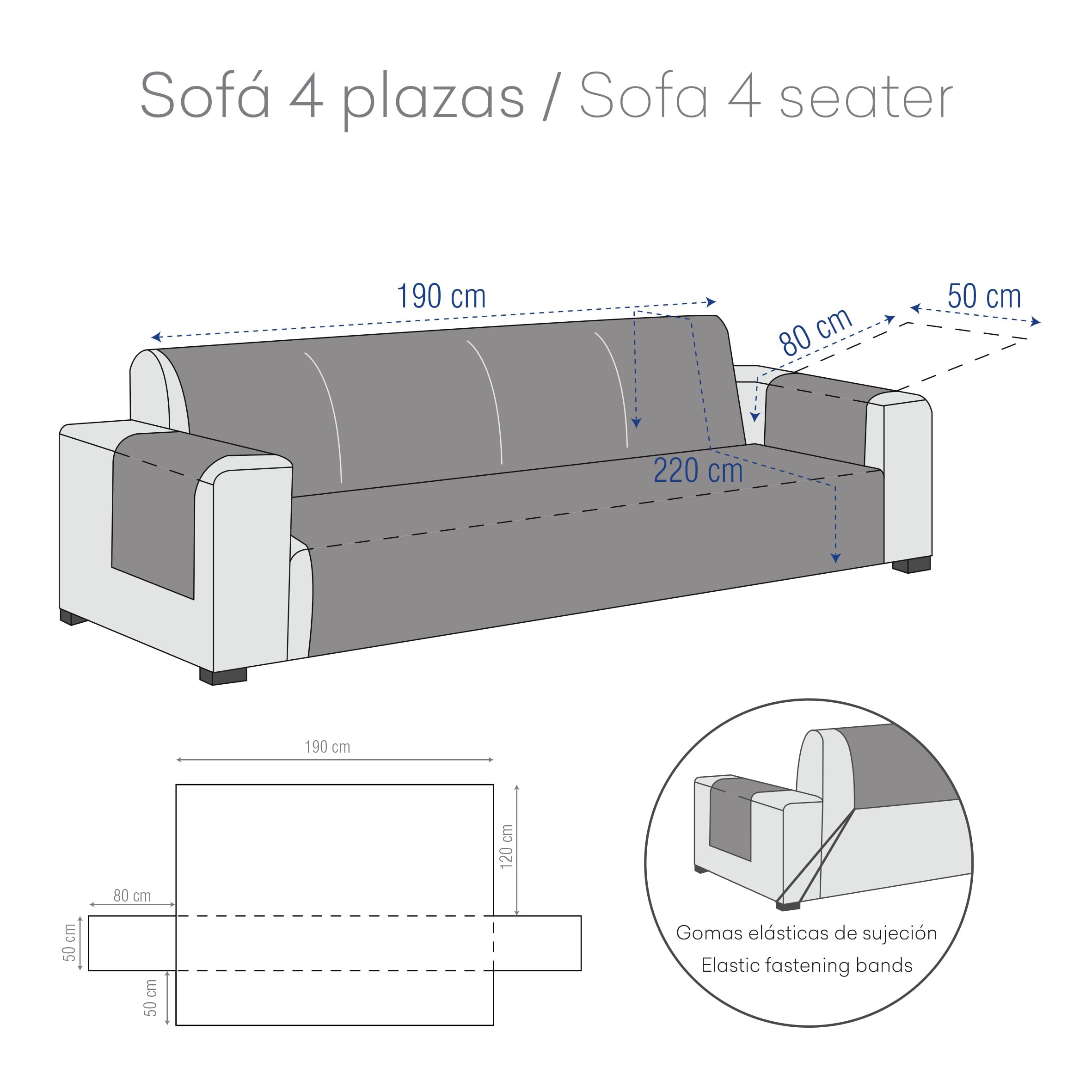 Eysa Genna Salvasofá o Funda de sofá Antimanchas 190cm (Medida de sentada) 4 Plazas 04 Agua Marina