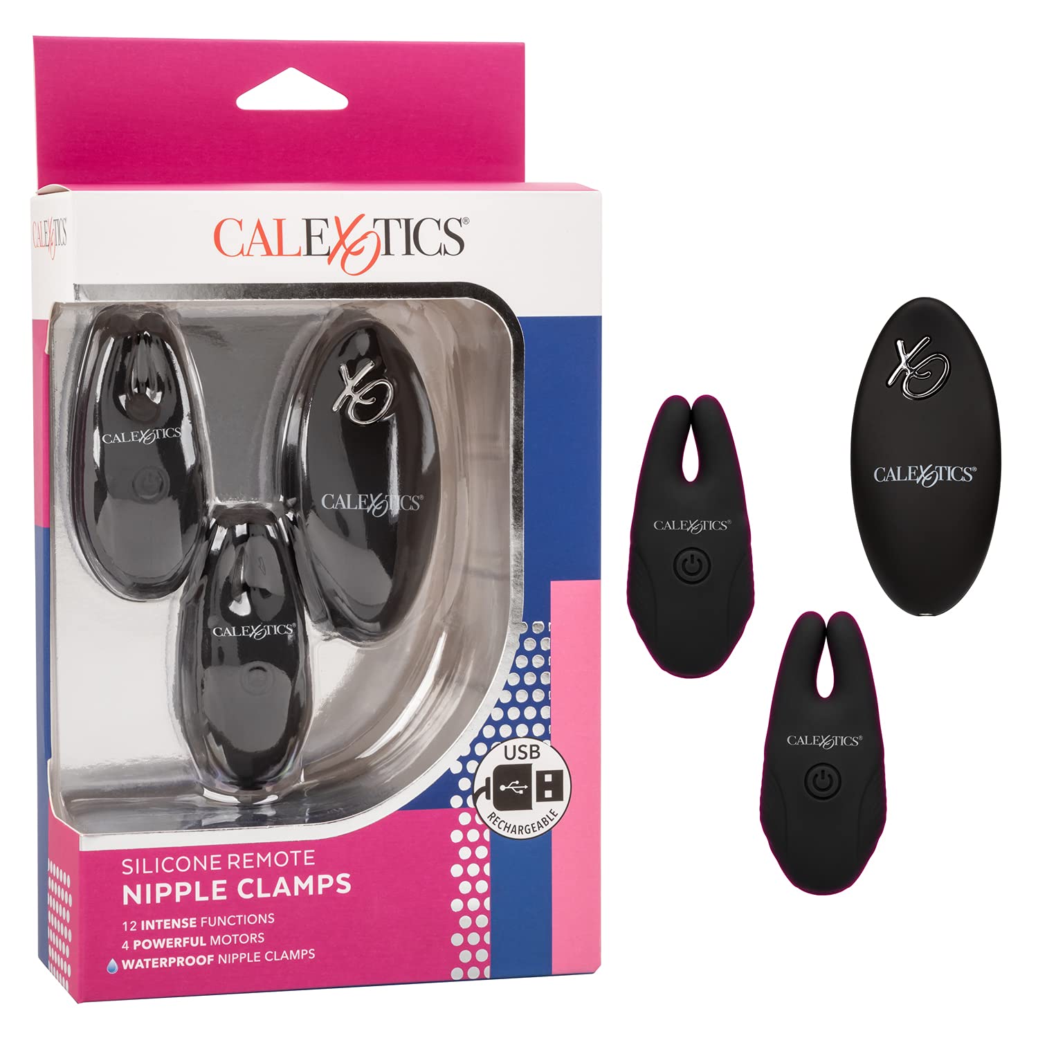 CalExotics SE-0077-78-3 Silicone Remote Nipple Clamps - Black - 