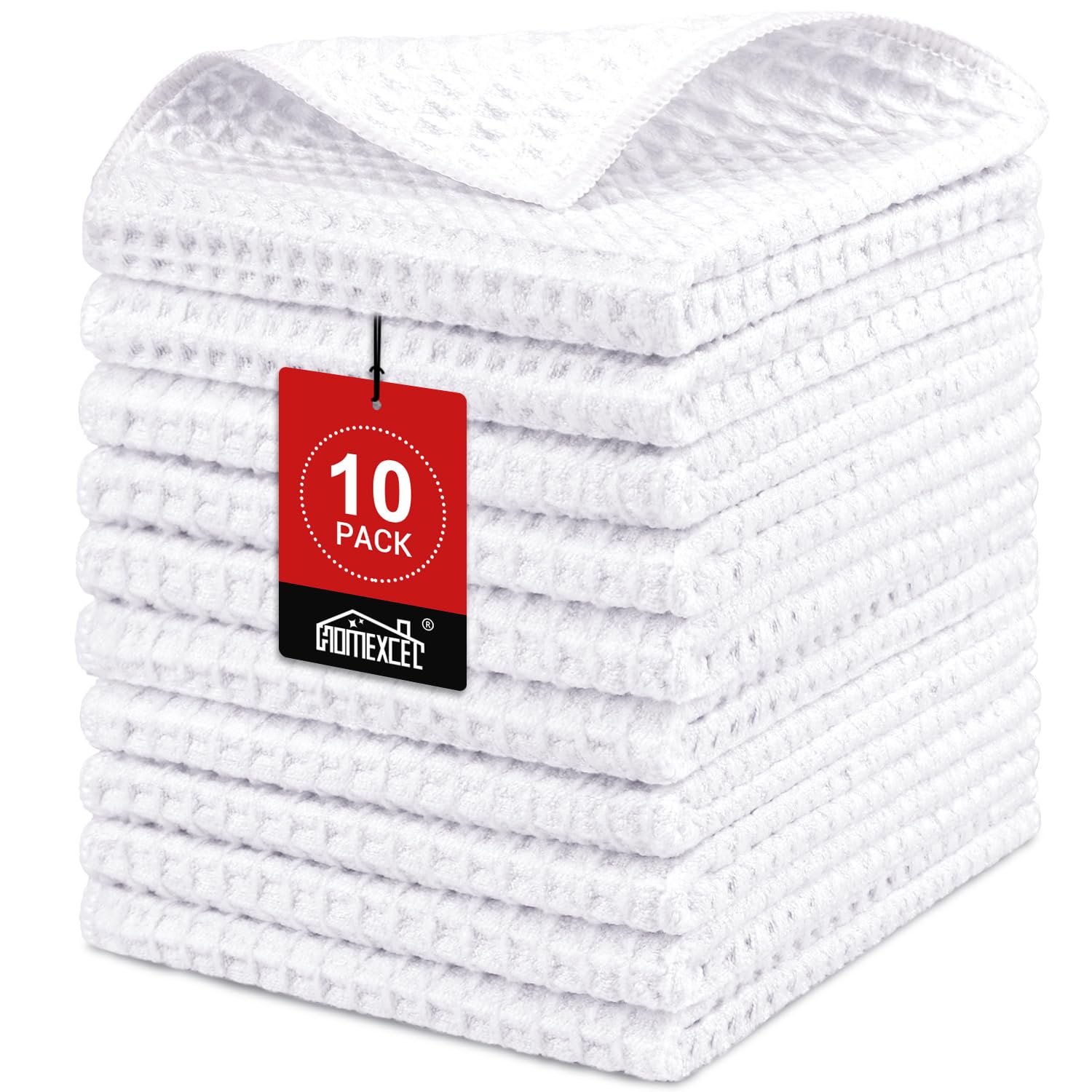 HOMEXCEL White Waffle Weave Microfiber Towel, 10PK 12x12 in Waffle Towels
