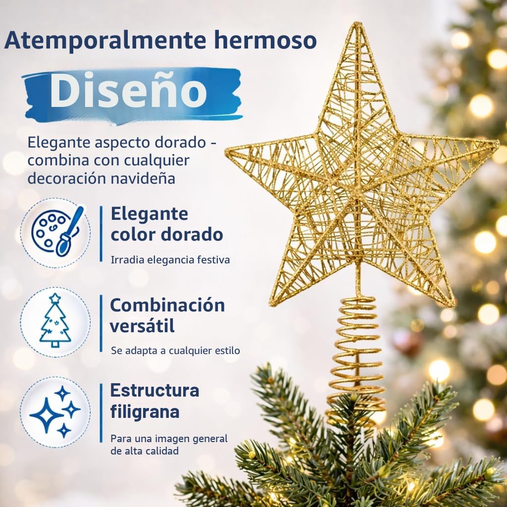 Estrella de Navidad Punta de Árbol - Árbol de Navidad Dorado