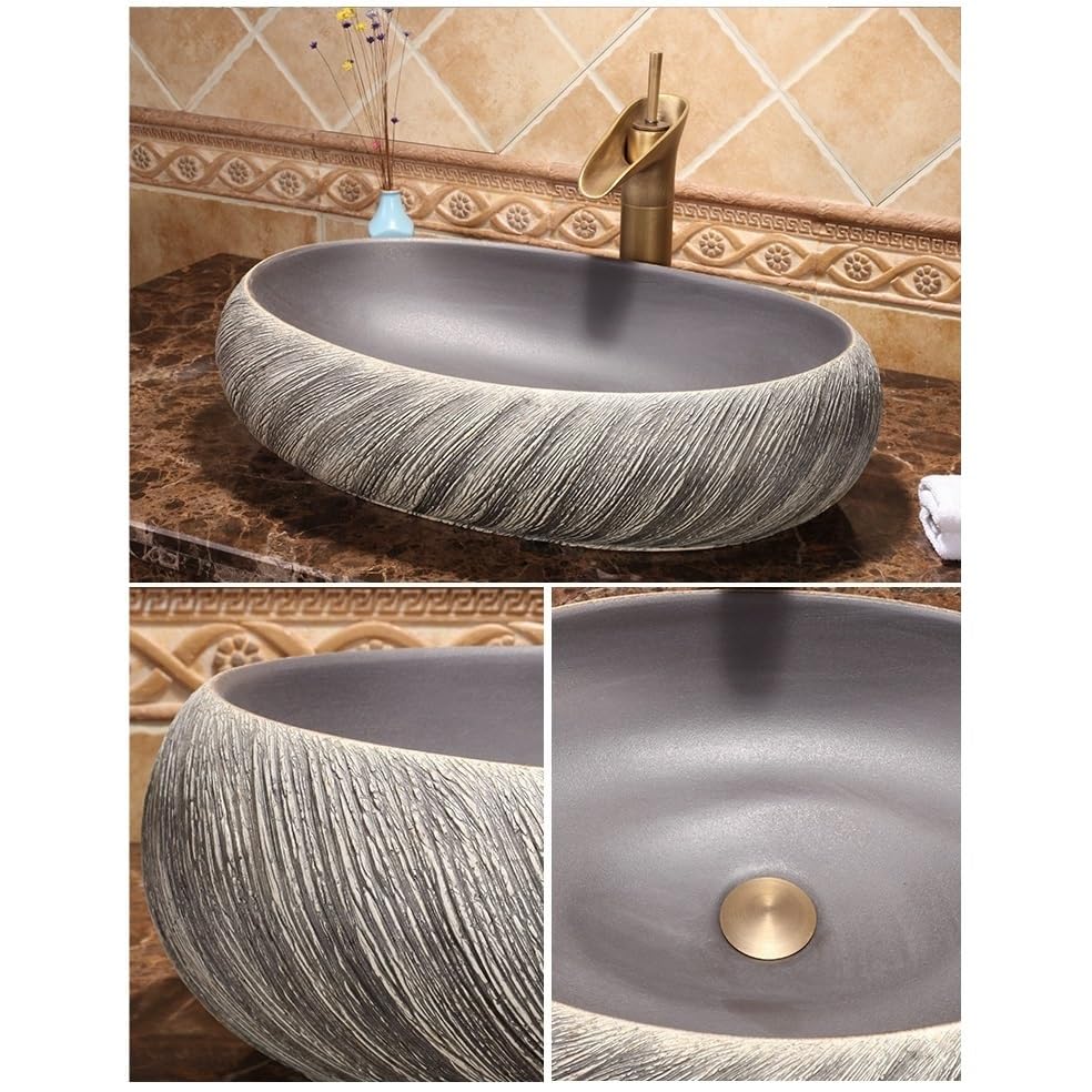 Okrągły ceramiczny zlew w stylu retro – artystyczna umywalka na blat do łazienki stylowa dekoracja łazienki trwała i łatwa do czyszczenia idealna do remontu domu
