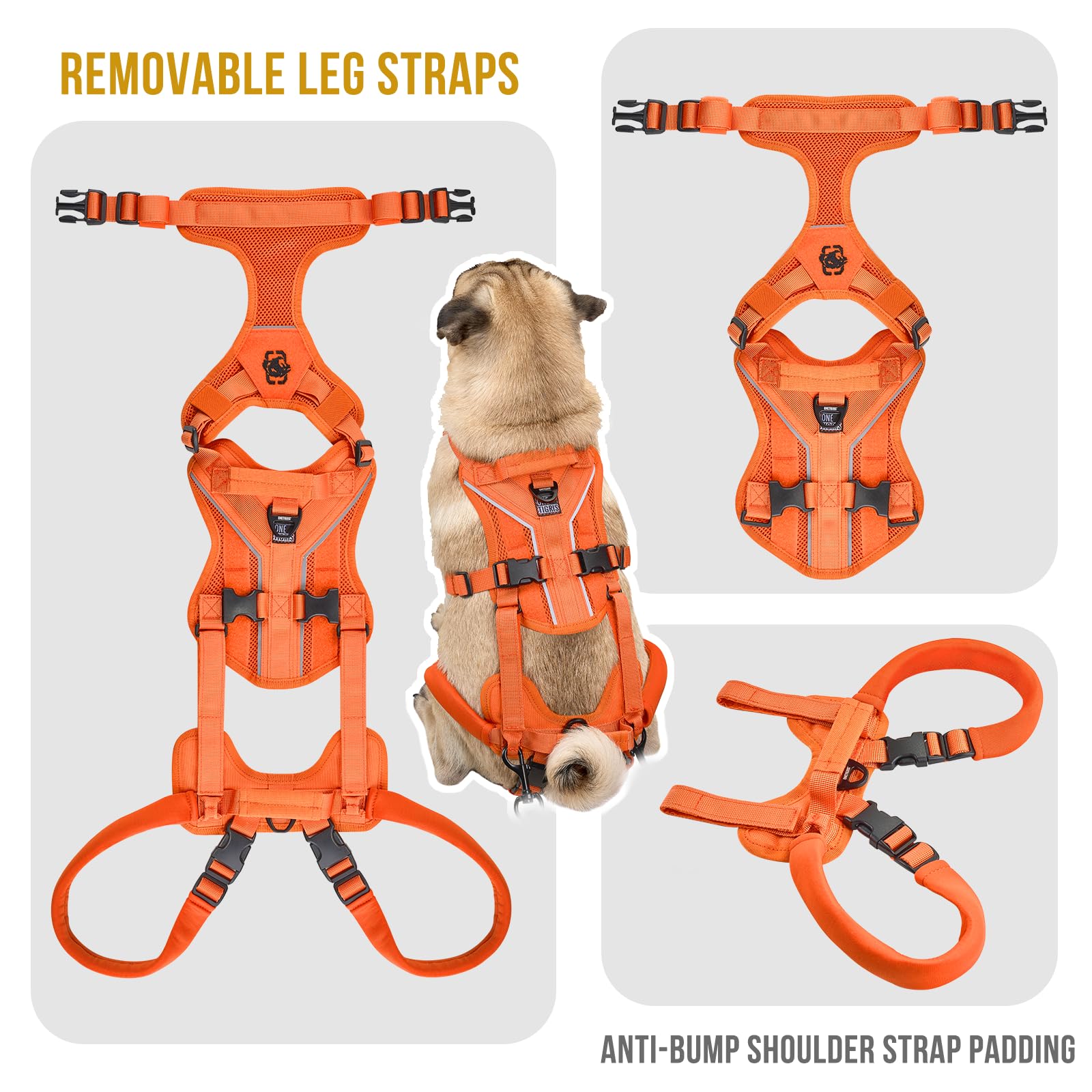 OneTigris Imbracatura per cani, Hopper piccolo supporto imbracatura regolabile con 2 manici per supporto e riabilitazione, adatta per cani di piccola taglia arancione XXS