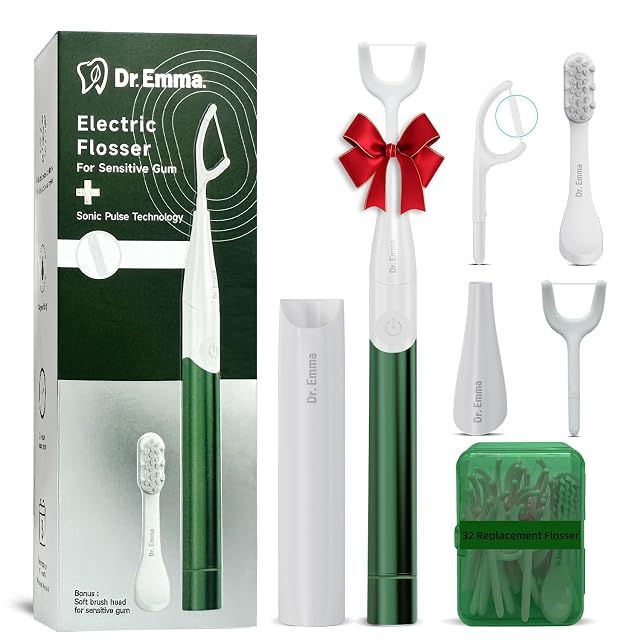 Dr Emma Electric Vibration Flosser for Sensitive Gum Power Flosser for Adults Gentle Gum Stimulator Teeth Cleaner Reusable