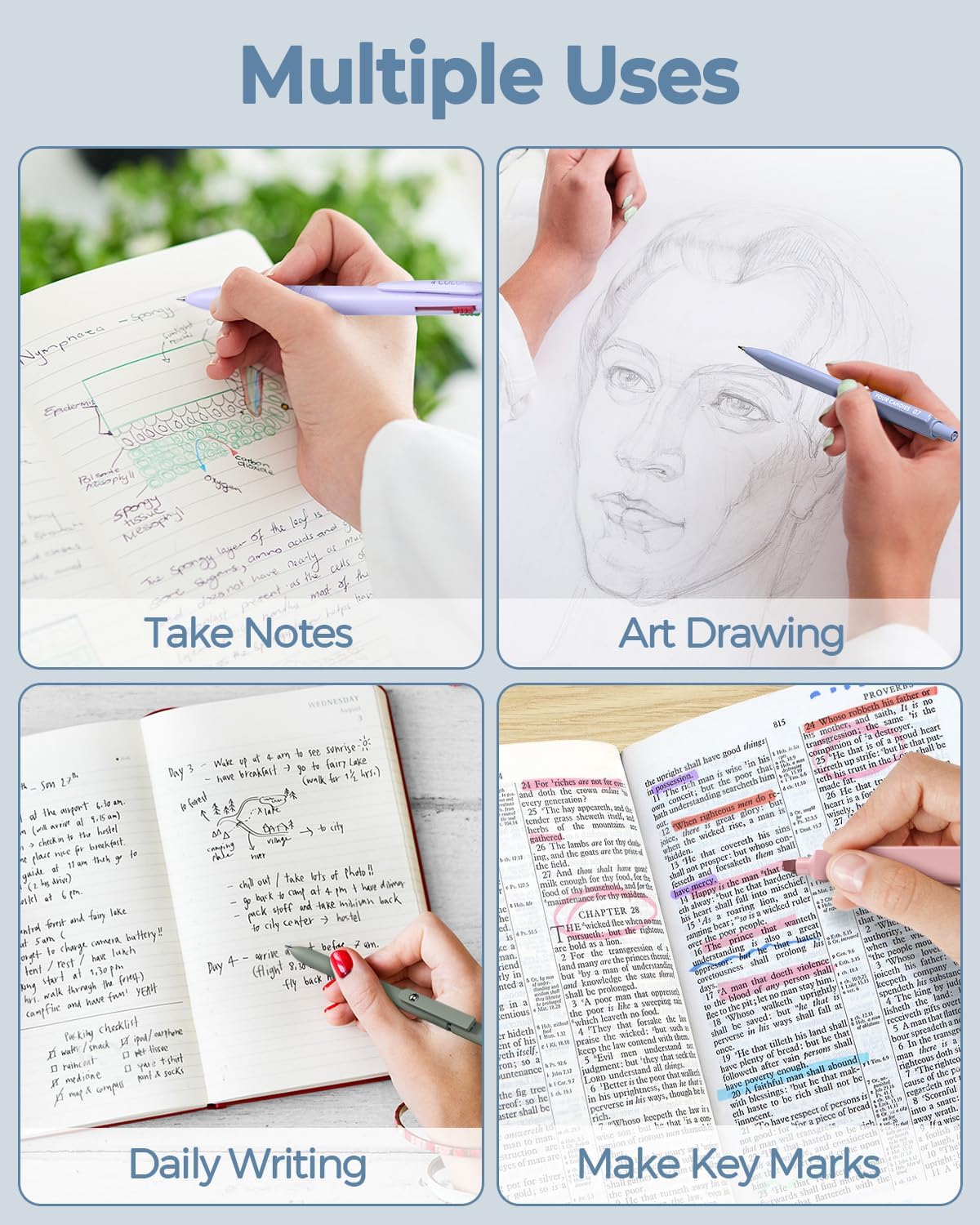 Four Candies 56 PCS Aesthetic School Supplies with Cute Pencil Case, 6 Multicolor Pen, 12 Pastel Highlighters, 5 Gel Pens Black Ink, 9 Mechanical Pencils for Student Stationary Set Preppy Stuff (Blue) - Image 8