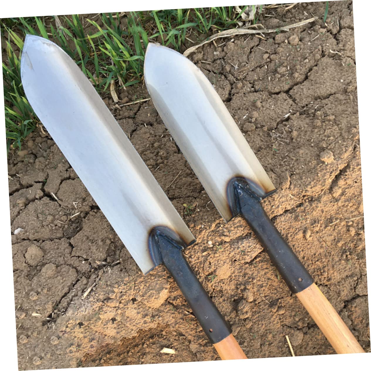 Happyyami Pala para Jardín de Acero Plata Herramienta para Plantar y Cultivar Suelo Adecuado para Huertos y Jardines Diseño Alargado y Punta Afilada