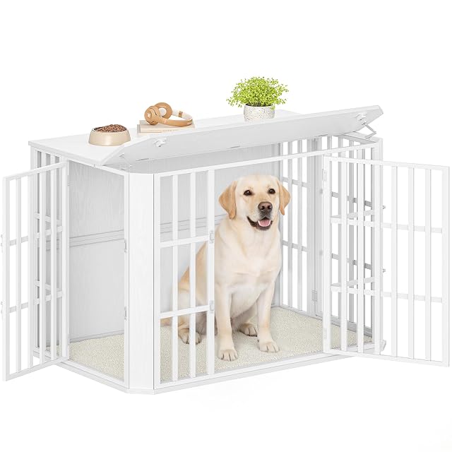 Hzuaneri Jaula para Perros Tipo Mueble, Casa para Mascotas con 3 Puerta, Jaula Madera, 75 x 120 x 81 cm, XXL