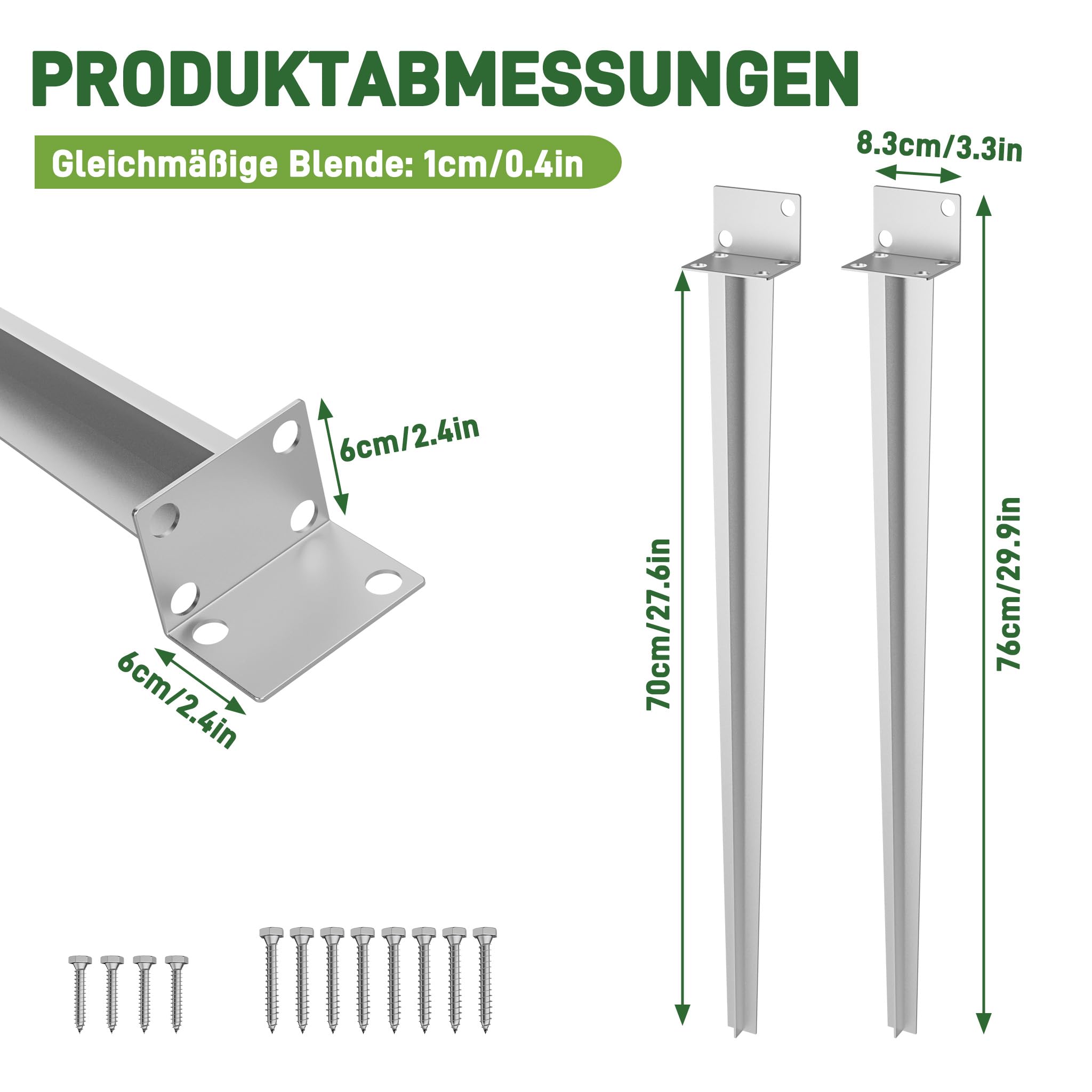Froadp Bodenhülse Einschlaghülse L-Form 70cm Feuerverzinkt 2mm Metall Pfostenträger für Holzpfosten Metallpfosten 8 Stück Silber Bodenanker Erdspieß passend für Zaun Carport Pergola Gartenbau