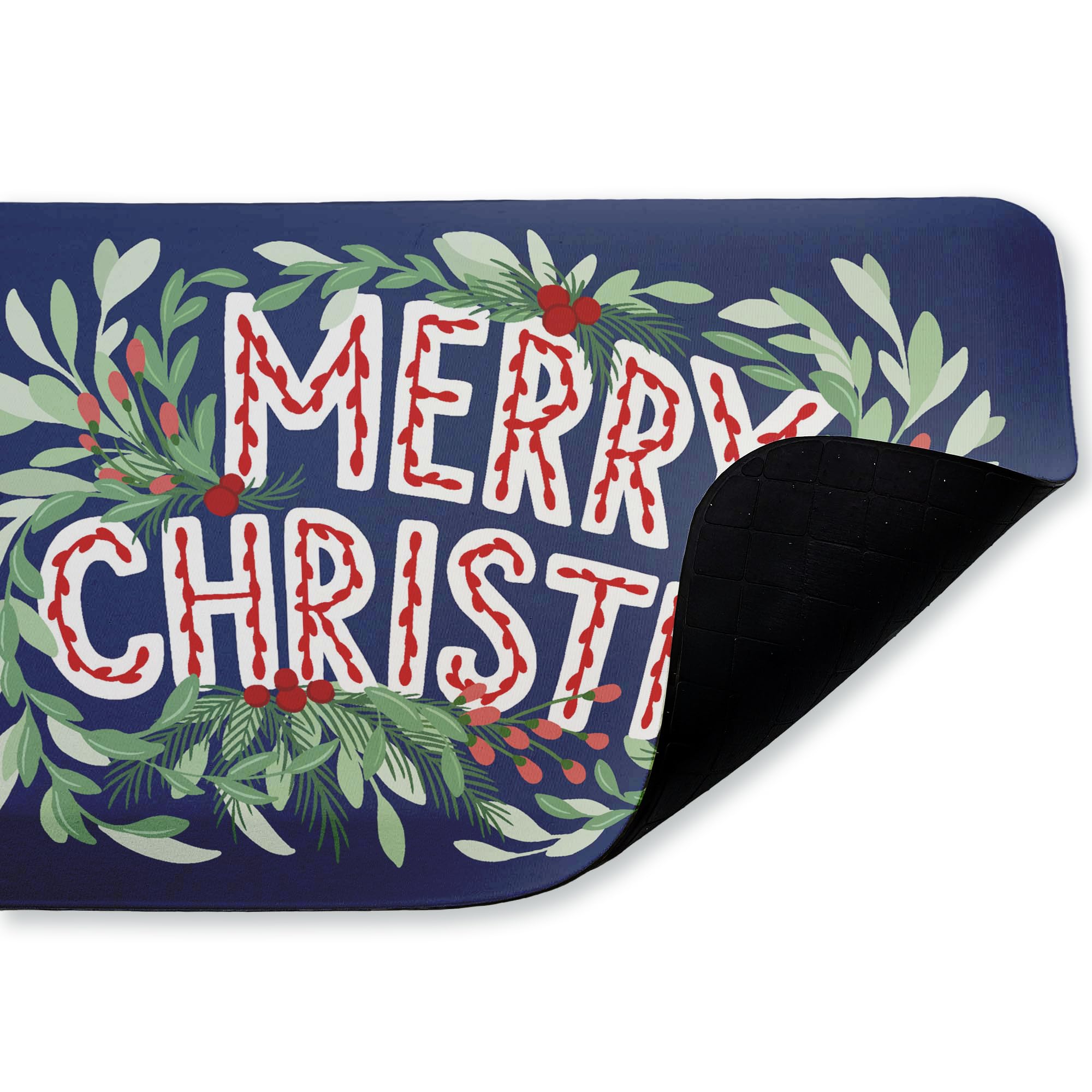 Merry Christmas & Greenery Anti-Ermüdungs-Fußmatte, ergonomisch gepolsterte Küchen- und Stehmatte mit Rutschfester Unterseite, umweltfreundliche Komfortmatte, Design von Heather Mclaughlin, 76,2 x