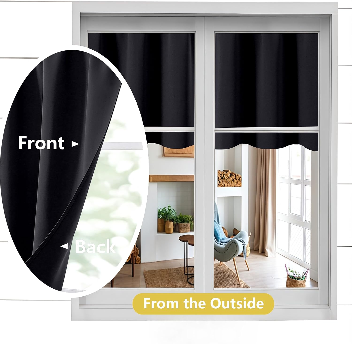 OWENIE Black Kitchen Curtains 36 Inch Length, Short Blackout Small Thermal Insulated Cafe Curtains Tier Over Sink Rod Pocket Half Window for Bathroom Bedroom Camper RV Bunk, 2 Panels, Each 30" Wx36 L