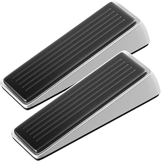 Architectural Hardware - Heavy Duty Zinc Door Stopper with Rubber Anti Scuff Grips (2 Pack) - Metal & Rubber Wedge Door Stoppers for Bottom of Door - Modern Door Stops - Doorstop Jam Door Wedge