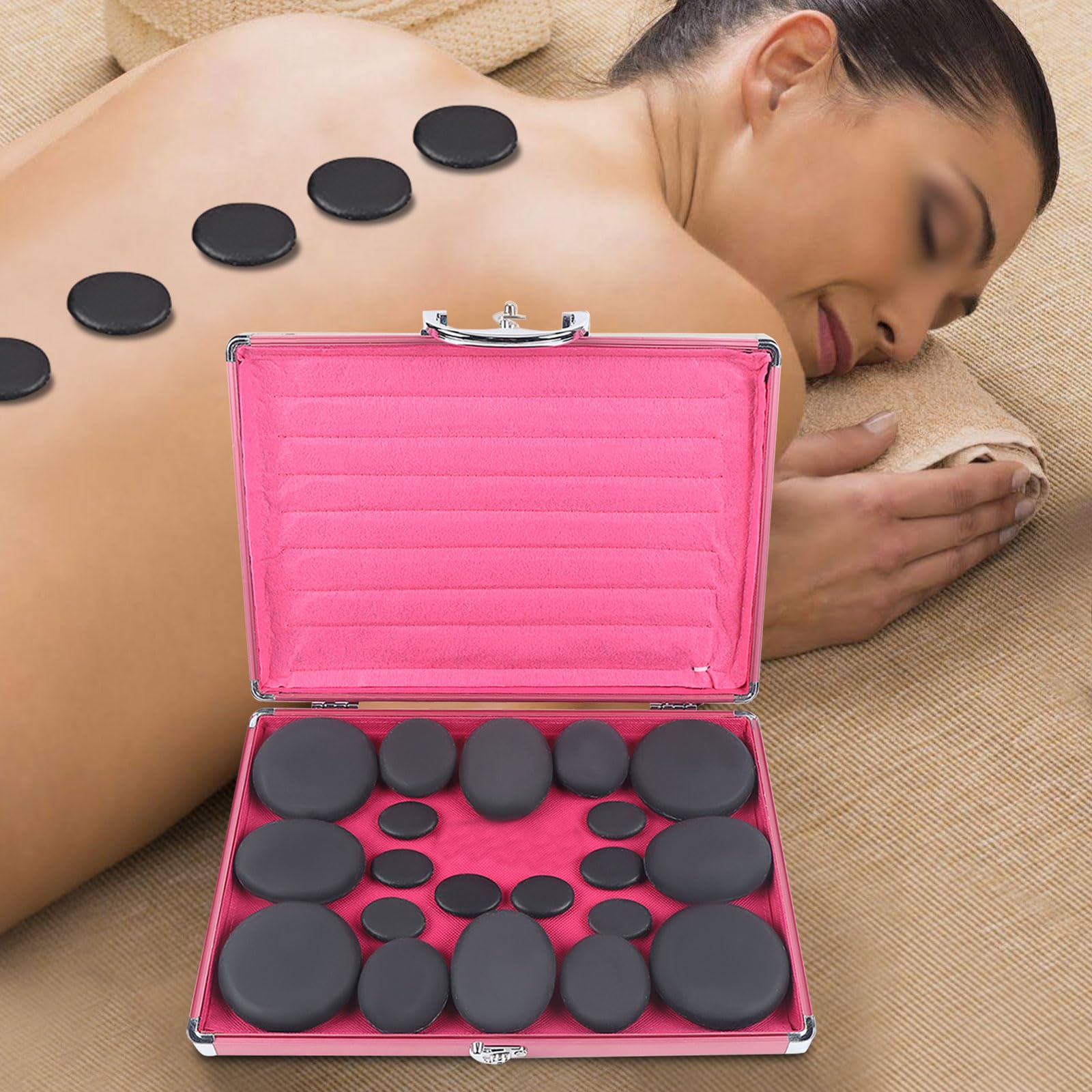 Juego de 20 calentadores de piedras calientes para masaje, calentadores de piedras calientes para relajación y alivio del dolor, portátil, piedras de basalto, adecuado para uso doméstico, spa, terapia