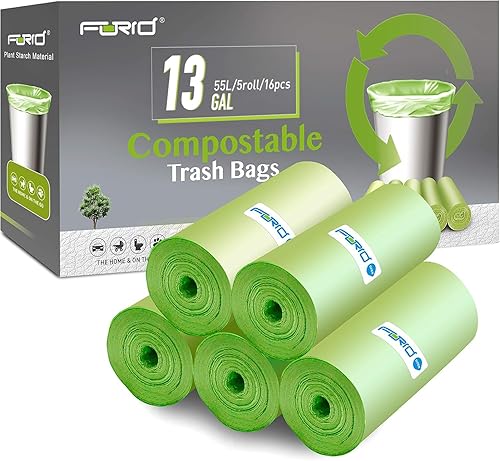 FORID - Bolsas de basura compostables de 13 galones de alto, bolsas de basura de cocina, 80 unidades sin perfume, bolsas de basura medianas de 55