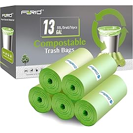Compostable Trash Bags - FORID 13 Gallon Tall Kitchen Garbage Bags 80 Count Unscented Trash Can Liners 55 Liter Medium Wastebasket Bags for Bathroom Home Bedroom Office Garbage Can (5Rolls/Green)