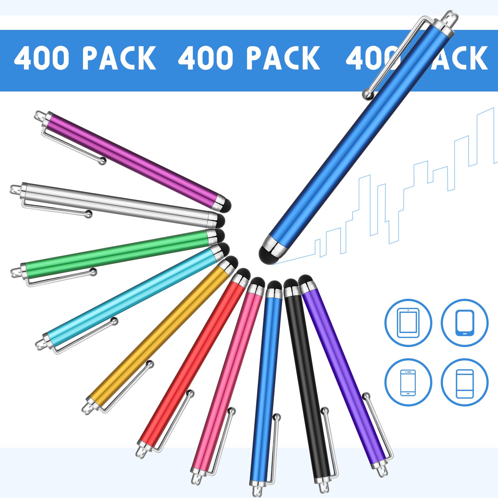 Xuhal Confezione da 400 penne stilo per touch screen, pennino capacitivo, compatibile con Android/telefono/tablet/Android/e tutti i dispositivi, 10 colori
