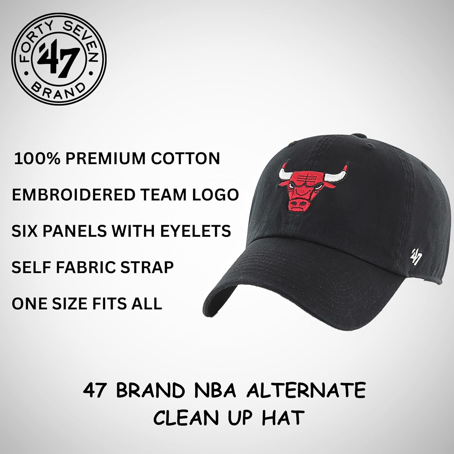 47 Brand NBA Unisex Basketball Team Alternate Primary Logo Clean Up Adjustable Cap Dad Hat Adult One Size Fits All - Image 3