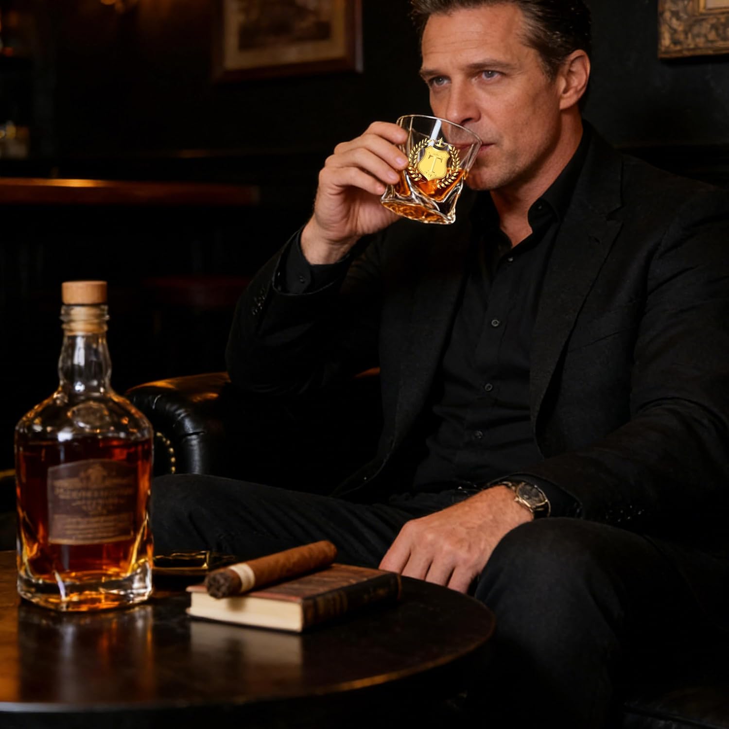 Monogrammed Whiskey Glass Gift Initial Letter T Gift for Man Personalized A-Z Wine Glasses Gifts Package with Whisky Glass and Greeting Card for Men - Image 4