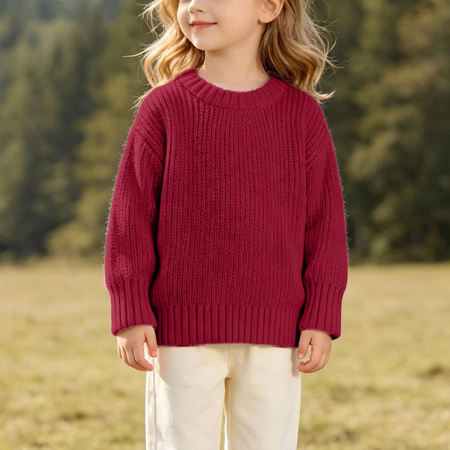 Oplxuo Boys Girls Chunky Knit Sweater Crew Neck Long Sleeve Casual Pullover