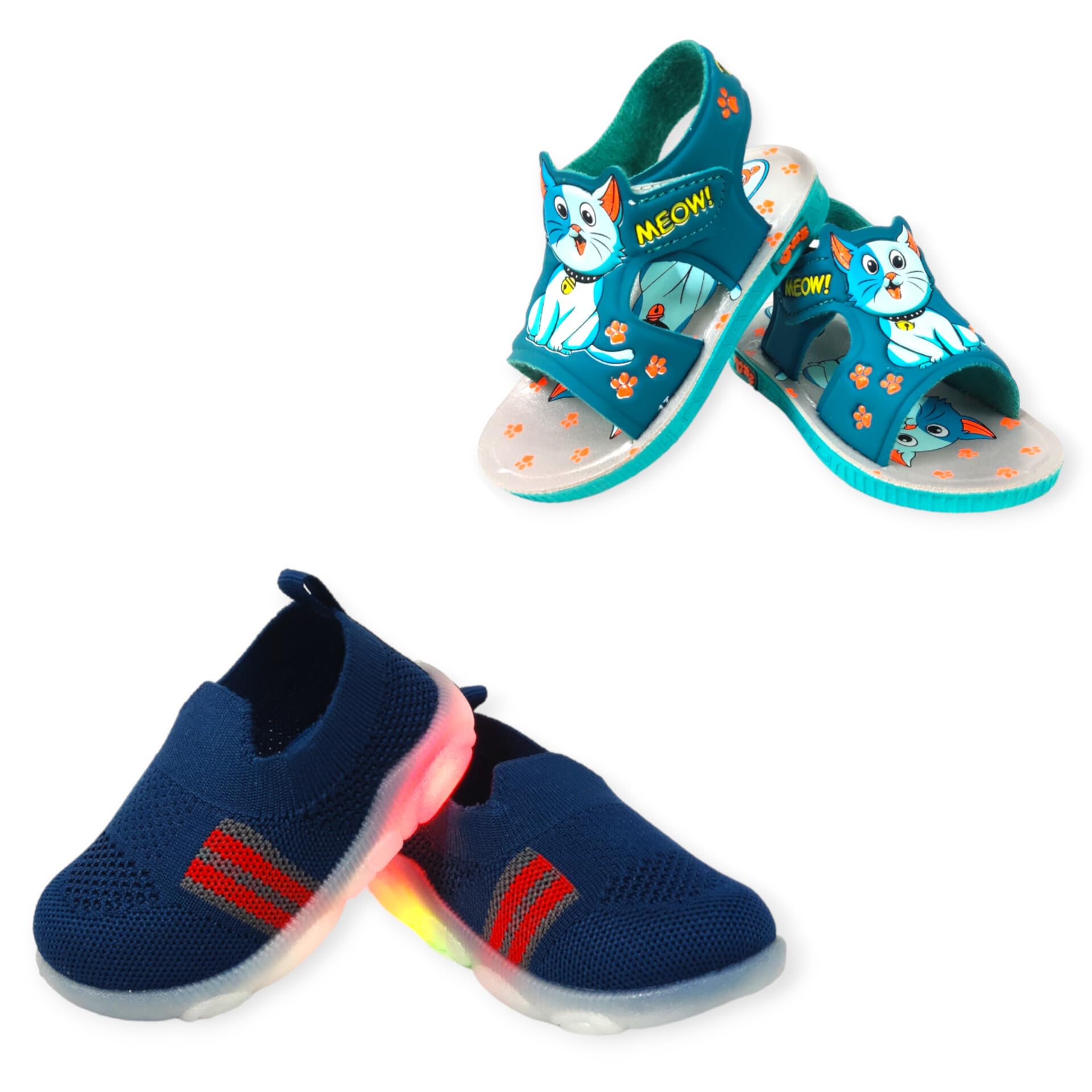 Coolz Kids LED Light Shoes and Chu-Chu Sound Musical Sandals Combo (2 Pairs) for Baby Boys and Girls (Teal Blue Shoes and Sea Green Sandals, 2 Years) (B0D41JFWZB) Amazon Price History, Amazon Price Tracker