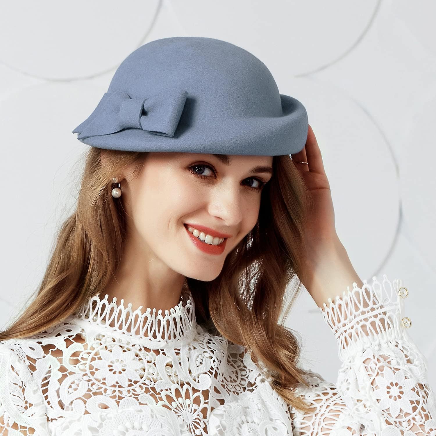 F FADVES Pillbox Hat Wool Felt Beret Fascinator Hats Flower Cocktail Wedding Tea Party Hat - Image 2