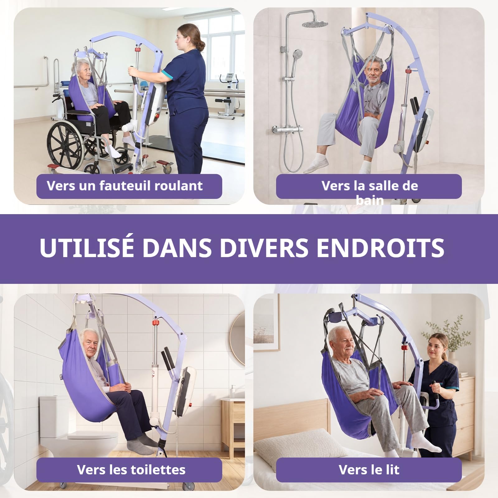 EZ Assistive - Correa de elevación para pacientes con patas separadas con soporte lumbar, correa de transferencia y posicionamiento, capacidad de carga 227 kg (púrpura, pequeña)