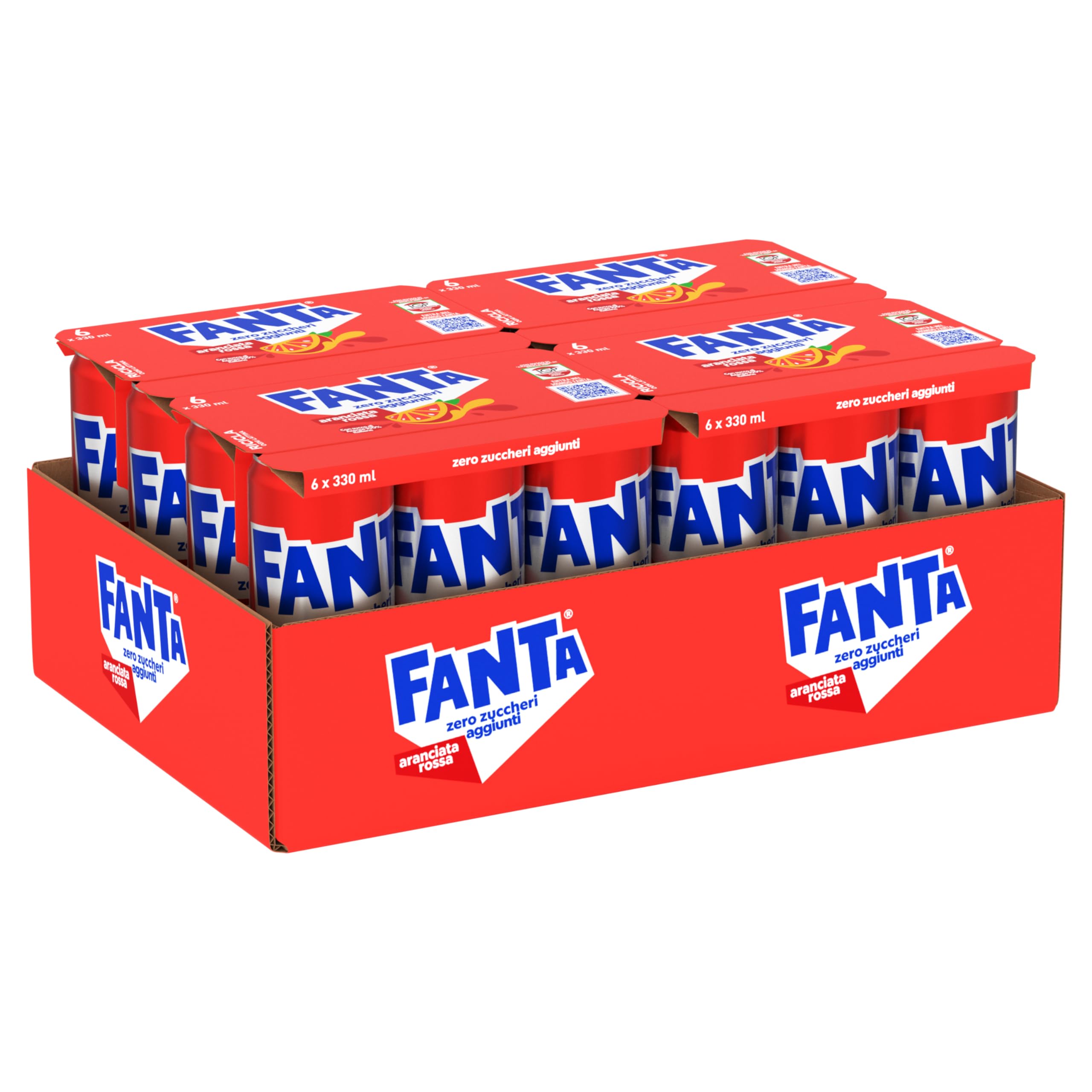 Fanta Zero Zuccheri Gusto Aranciata Rossa, con Succo di Arancia Rossa di Sicilia, Senza Zuccheri Aggiunti e Conservanti, Lattina 100% riciclabile, Gusto Rinfrescante - 24 lattine da 330 ml 330 ml 4x6