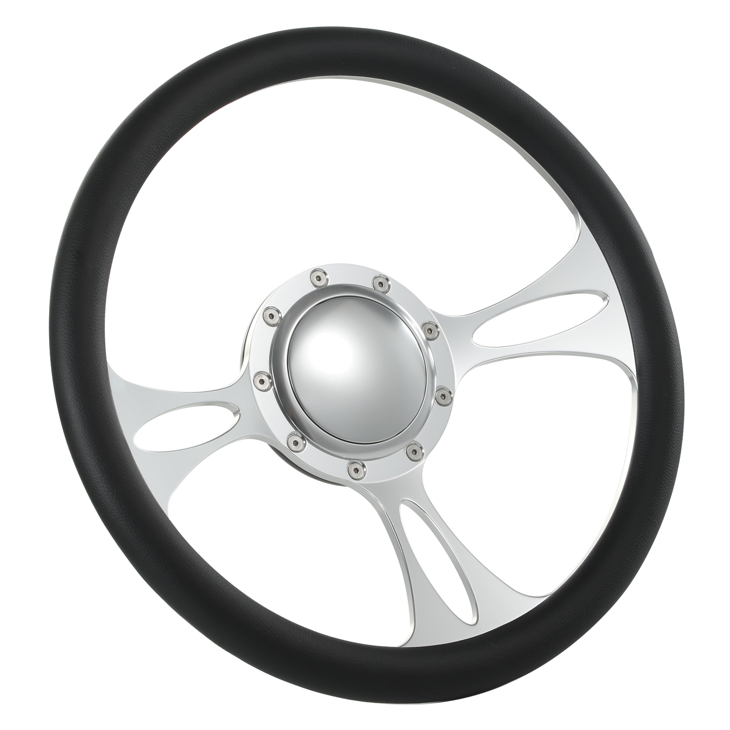 Flashpower 14'' Billet Half Wrap 9 Bolts Steering Wheel with 2'' Dish and Horn Button(Black)