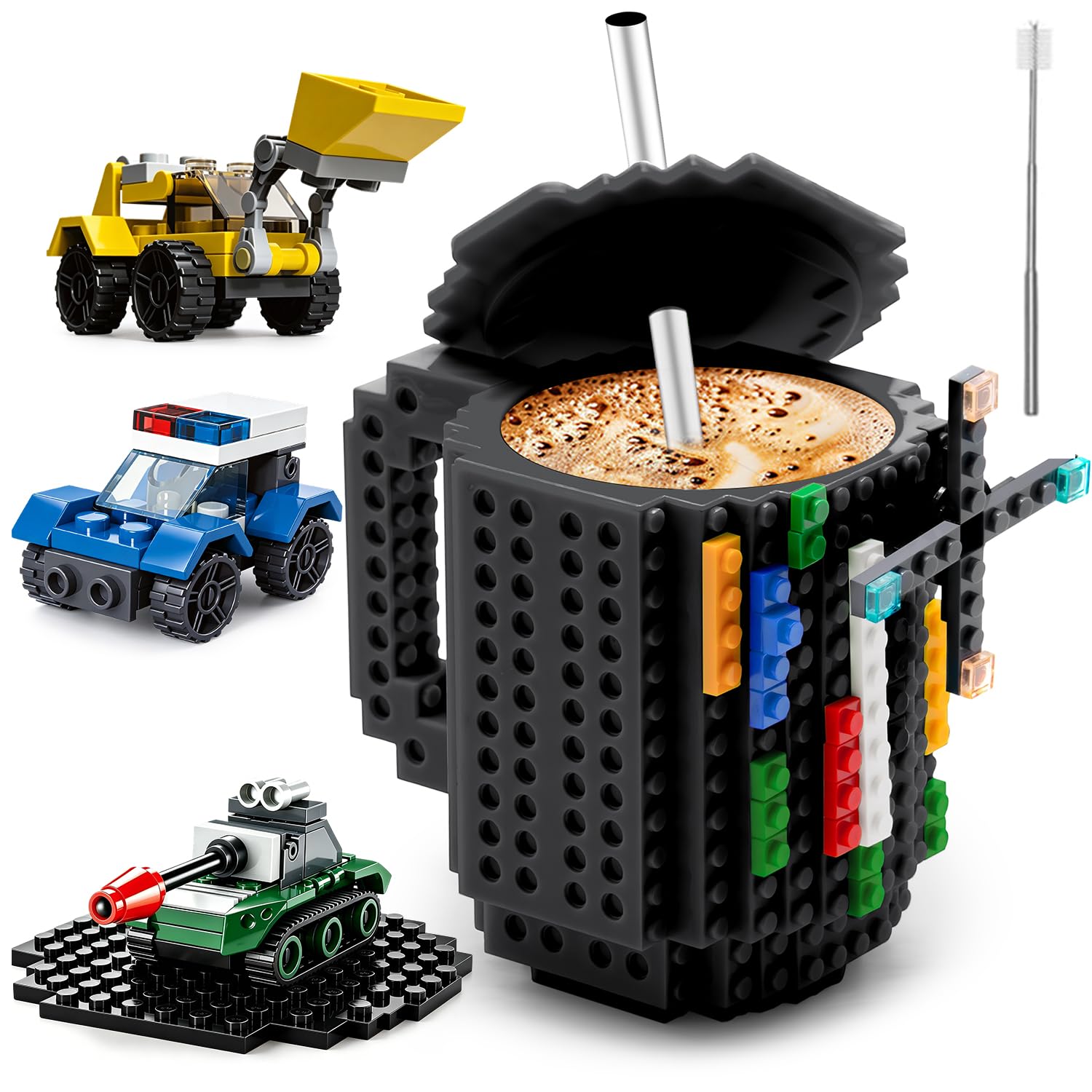 FUBARBAR Brick Coffee Mug — Funny Novelty Cup with Lid & Straw