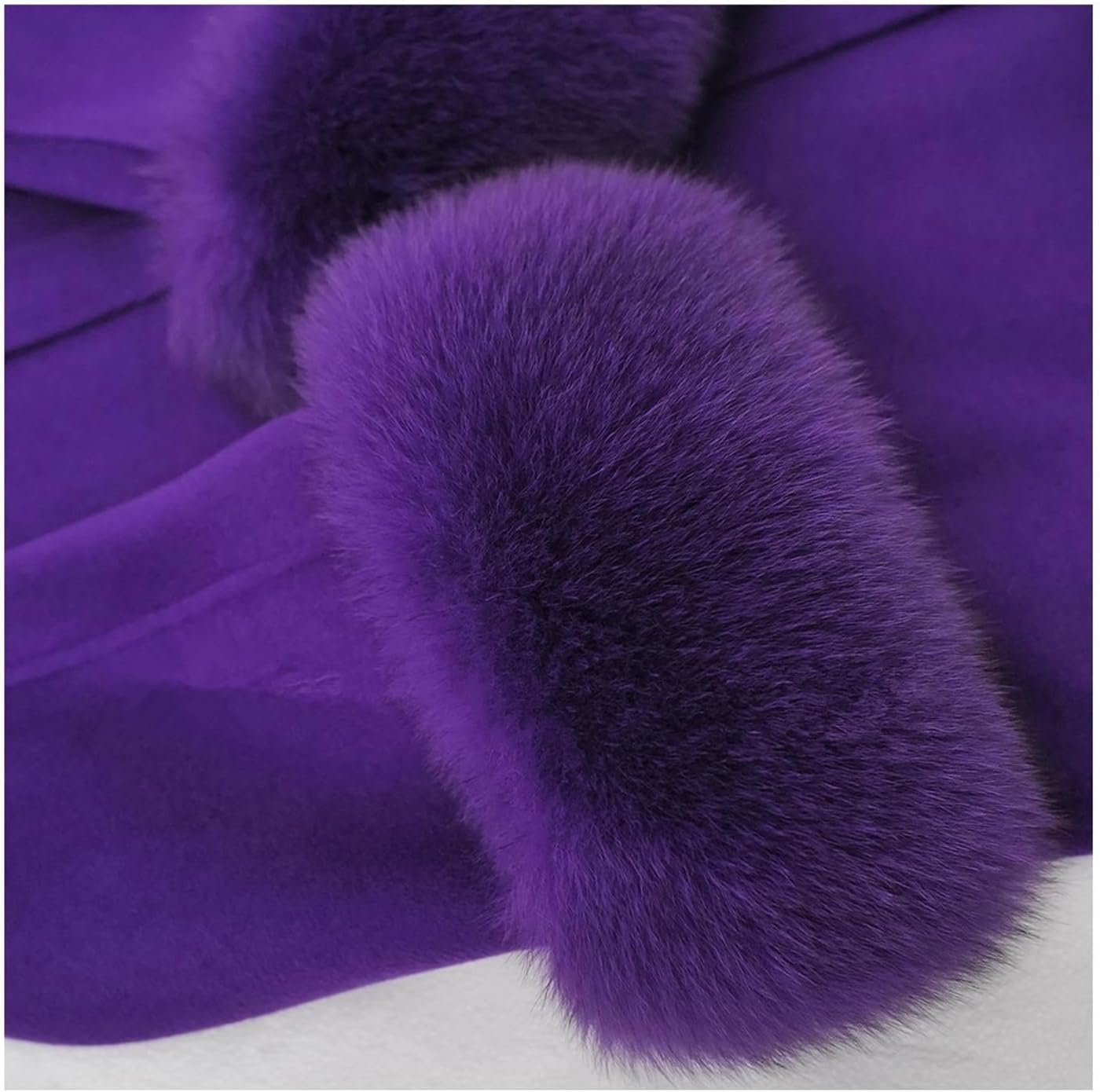 MY-34 Women's Long Double-Sided One-Piece Shawl Coat With Furry Real Fox Fur Cuffs Trim Sexy Jacket