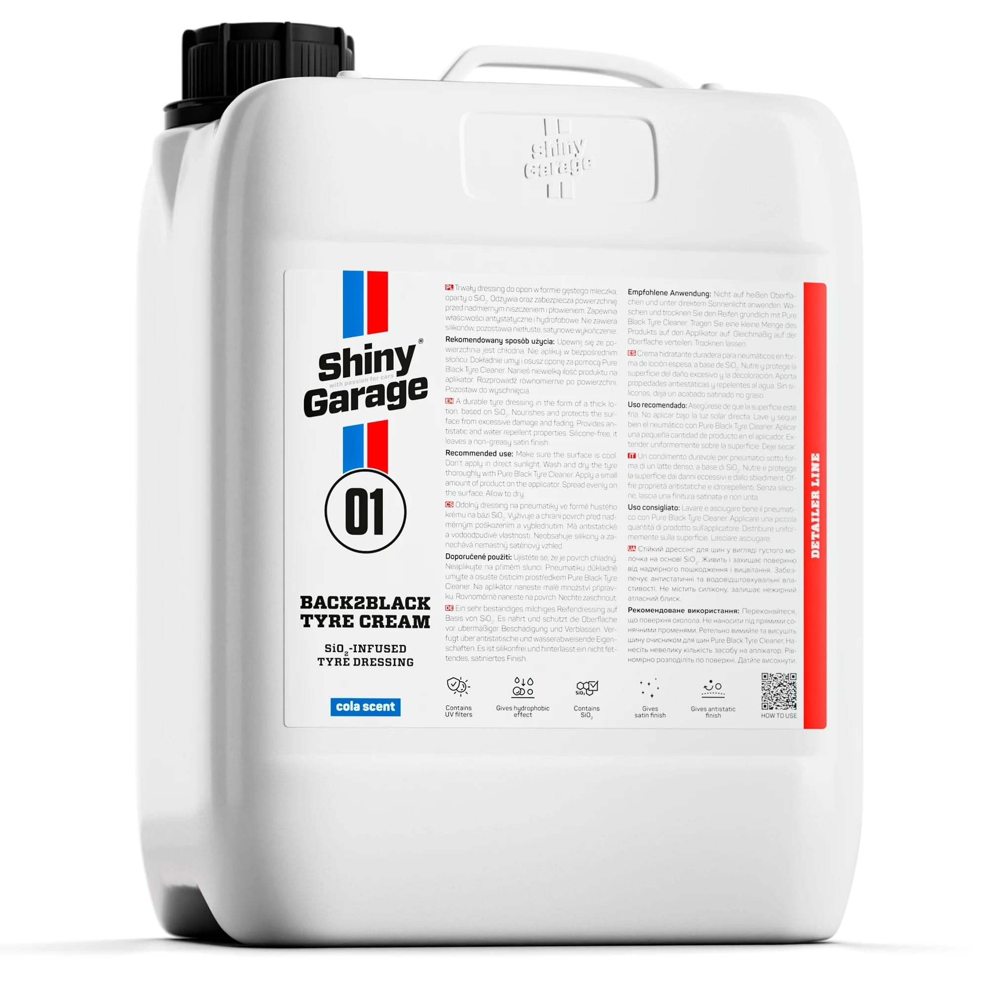 SHINY GARAGE Back2Black Tyre Cream 5 L | Hydrophober Reifendressing mit SiO₂, Satin-Finish & UV-Schutz