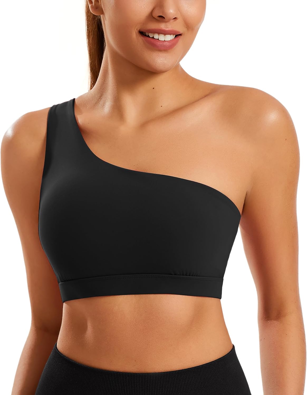 Smooth Sports Bras for Women One Shoulder Low Impact Asymmetrical Workout Tops Padded Yoga Right Shoulder Strap Bra