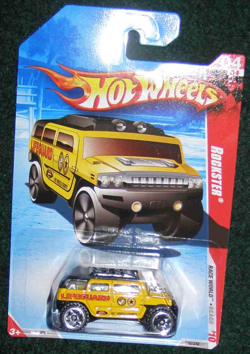 HOT WHEELS 2010 RACE WORLD BEACH 04 OF 04 YELLOW LIFEGUARD HUMMER ROCKSTER
