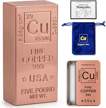 5 Lb Copper Bar .999 Pure Copper Bullion for Paperweight, Gift & Education