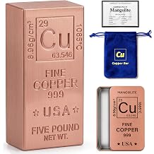 5 Lb Copper Bar .999 Pure Copper Bullion for Paperweight, Gift & Education