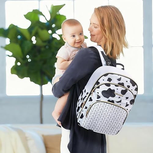 Miniatura 2 de KABAQOO Mochila para pañales de bebé, mochila impermeable para pañales para mamá y papá con cambiador, bolsillos aislados y correas para cochecito,