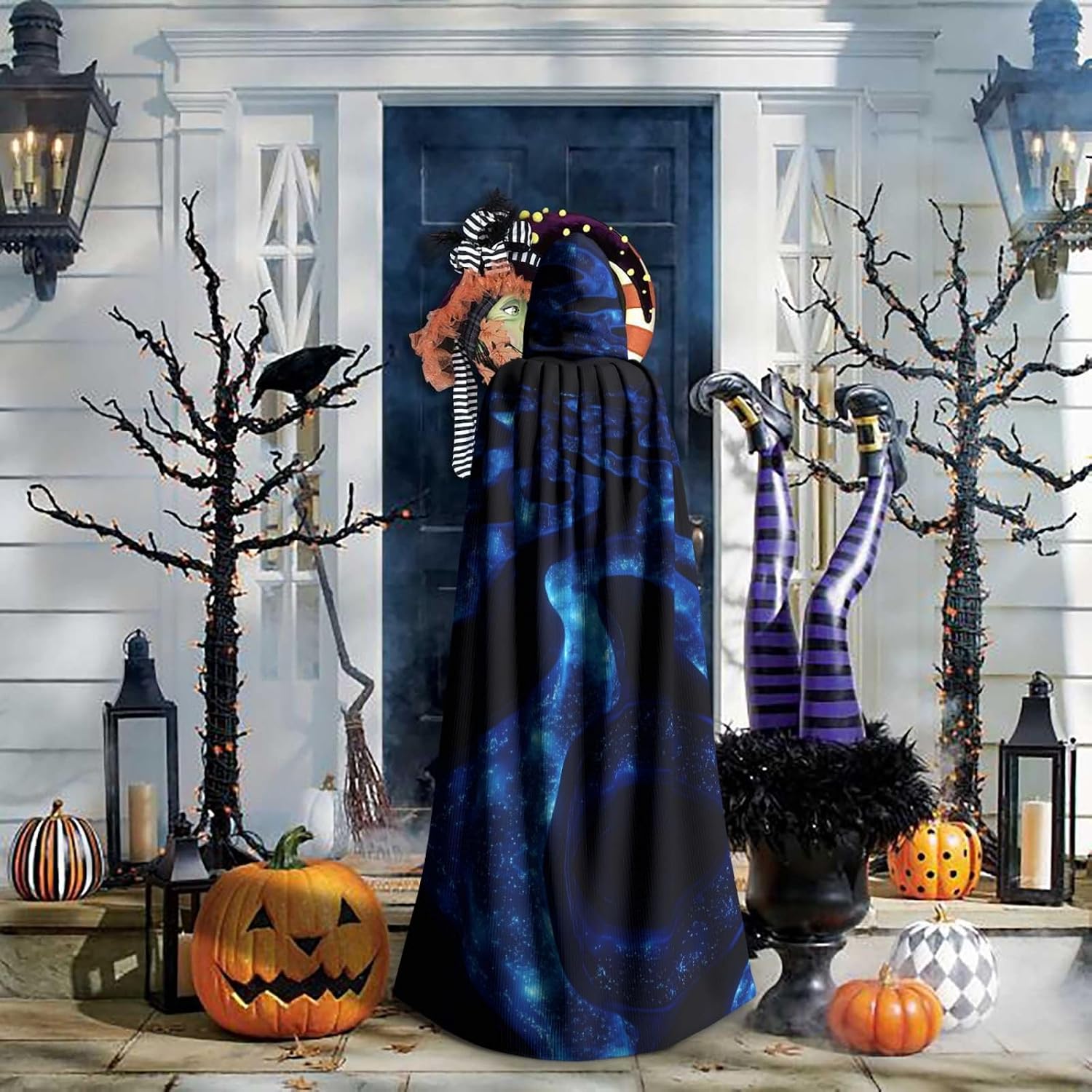 Curved maze Patterned hooded cape, robe Cosplay costume for men and women, Halloween adult role play costume