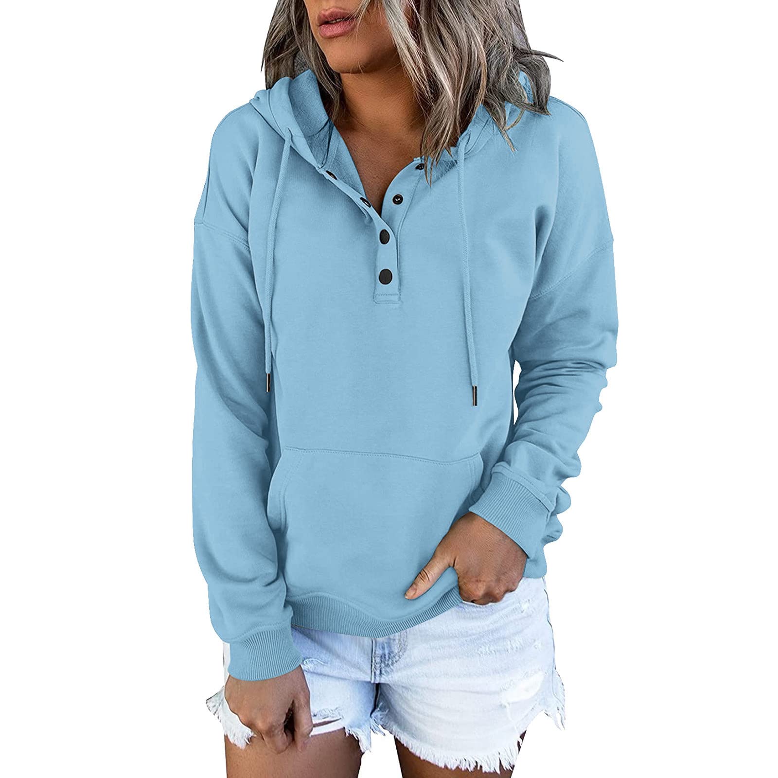 Damen Kapuzenpullover Oversize - Bequemer Basic Hoodie Mit Taschen Und Kordelzug