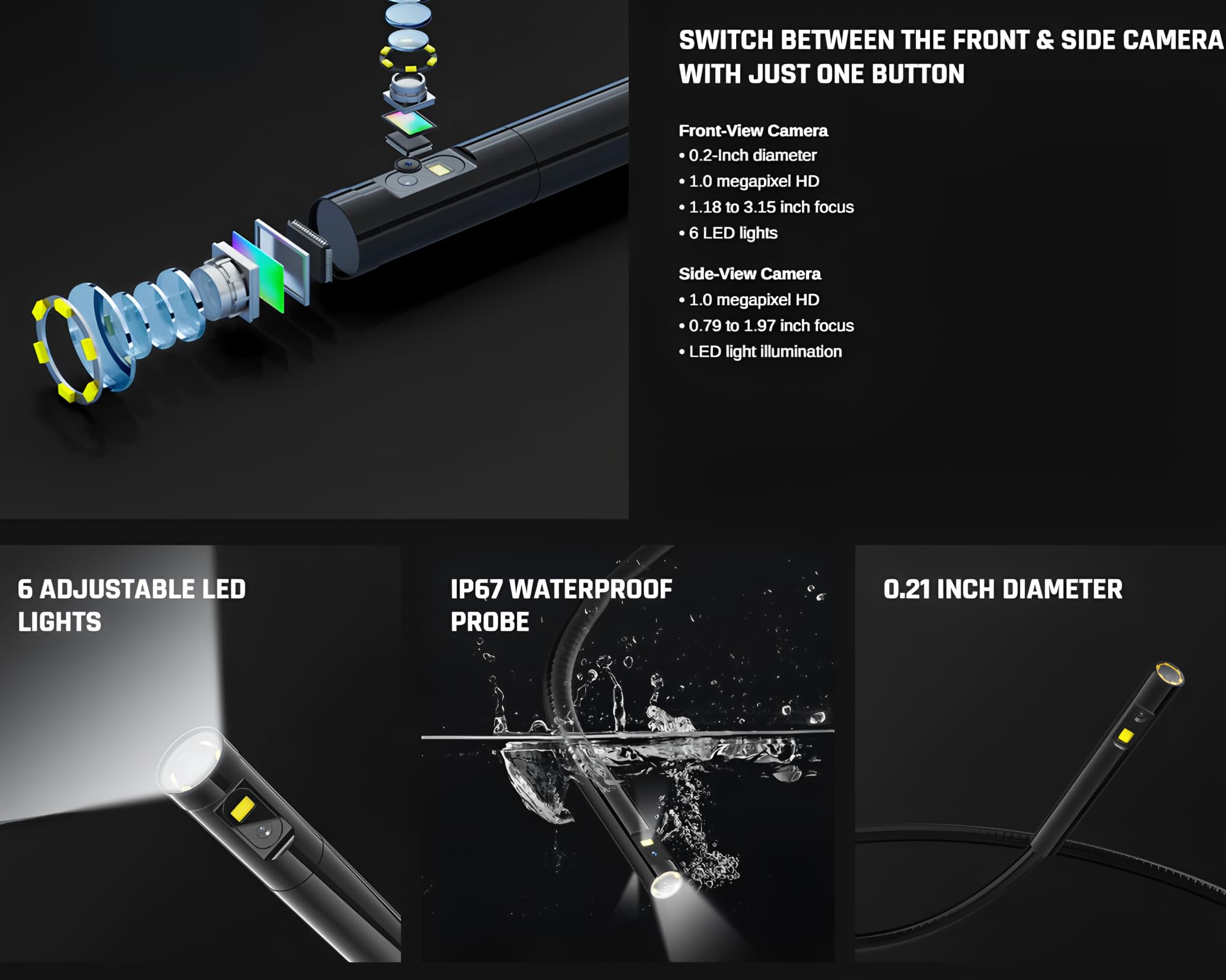 Borescopes endoscopes MS450 inspect camera Single & Dual Lens Industrial Endoscope 1080P 4.5” LCD Pipe Sewer Inspection Camera Waterproof Snake Camera with 6 LED (Dual Lens-8mm-5M)