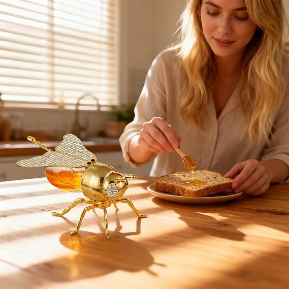 Bee Honey Jar - 15.8x10.6x7.8cm Honey Pot With Spoon, Decorative Bee Shaped Honeys Pot, Multi-Function spices Jar Salt Canister Sugar Container, For Kitchen, Home, Dispenser For Store Syrup Jam Jelly